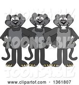 Vector Illustration of Black Panther School Mascots Standing with Linked Arms, Symbolizing Loyalty by Mascot Junction