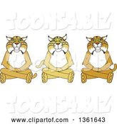 Vector Illustration of Cartoon Bobcat Mascots Sitting on the Floor, Symbolizing Respect by Mascot Junction