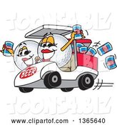 Vector Illustration of Cartoon Golf Ball Sports Mascot Babes with Beer Cans in a Cart by Mascot Junction