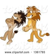 Vector Illustration of Cartoon Lion Mascots Doing a Trust Fall Exercise, Symbolizing Being Dependable by Mascot Junction