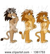 Vector Illustration of Cartoon Lion Mascots Gesturing Silence, Symbolizing Respect by Toons4Biz
