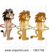 Vector Illustration of Cartoon Lion Mascots Holding Hoops and Standing in Line, Symbolizing Respect by Mascot Junction