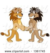 Vector Illustration of Cartoon Lion Mascots Shaking Hands, Symbolizing Gratitude by Mascot Junction