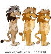 Vector Illustration of Cartoon Lion Mascots Standing in Line, Symbolizing Respect by Mascot Junction