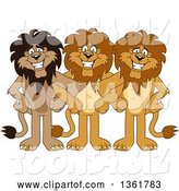 Vector Illustration of Cartoon Lion Mascots Standing with Linked Arms, Symbolizing Loyalty by Mascot Junction