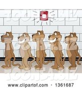 Vector Illustration of Cougar School Mascots in Line During a Fire Drill in a Hallway, Symbolizing Safety by Mascot Junction