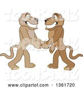Vector Illustration of Cougar School Mascots Shaking Hands, Symbolizing Gratitude by Mascot Junction