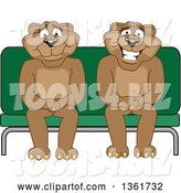 Vector Illustration of Cougar School Mascots Sitting on a Bench, Symbolizing Safety by Mascot Junction