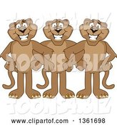 Vector Illustration of Cougar School Mascots Standing with Linked Arms, Symbolizing Loyalty by Toons4Biz