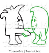 Vector Illustration of Outlined Cartoon Characters Shaking Hands by Mascot Junction