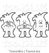 Vector Illustration of See, Speak, and Hear No Evil Outlined Cartoon Characters by Mascot Junction