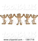 Vector Illustration of Team of Cougar School Mascots Cheering and Holding up Hands, Symbolizing Leadership by Mascot Junction