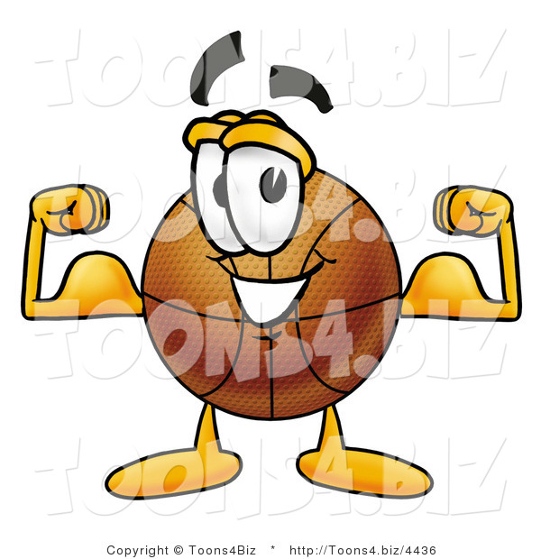 Illustration of a Basketball Mascot Flexing His Arm Muscles