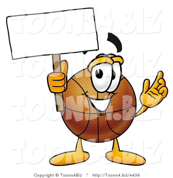 Illustration of a Basketball Mascot Holding a Blank Sign