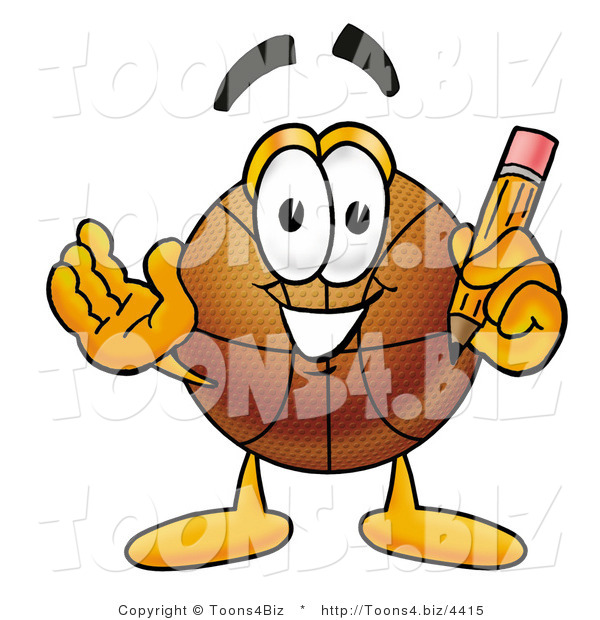Illustration of a Basketball Mascot Holding a Pencil