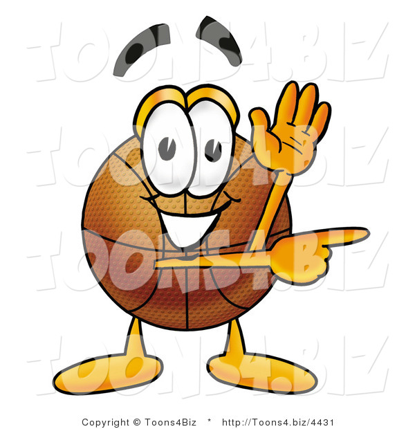 Illustration of a Basketball Mascot Waving and Pointing