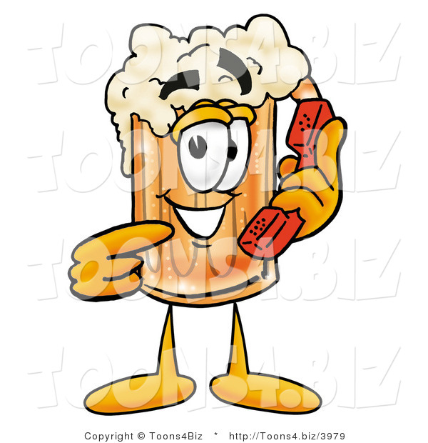 Illustration of a Beer Mug Mascot Holding a Telephone