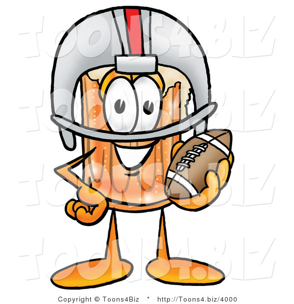 Illustration of a Beer Mug Mascot in a Helmet, Holding a Football