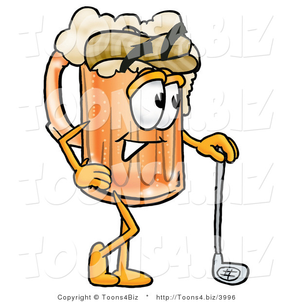 Illustration of a Beer Mug Mascot Leaning on a Golf Club While Golfing