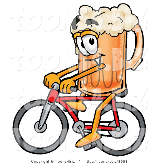 Illustration of a Beer Mug Mascot Riding a Bicycle