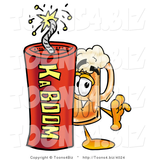 Illustration of a Beer Mug Mascot Standing with a Lit Stick of Dynamite
