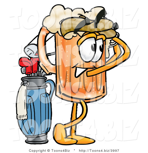Illustration of a Beer Mug Mascot Swinging His Golf Club While Golfing