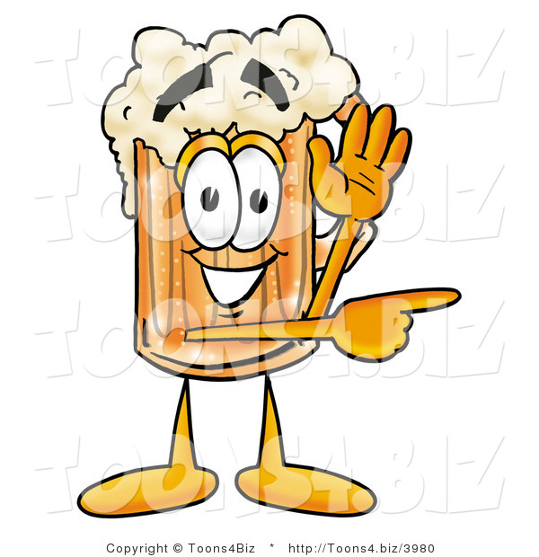 Illustration of a Beer Mug Mascot Waving and Pointing