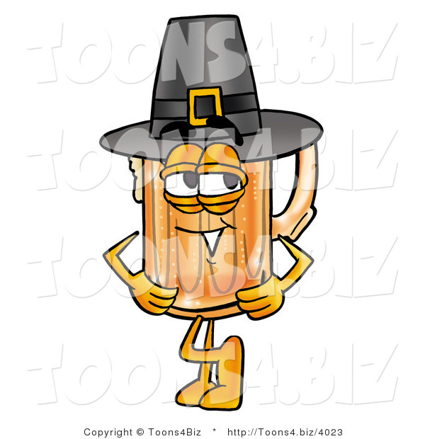 Illustration of a Beer Mug Mascot Wearing a Pilgrim Hat on Thanksgiving