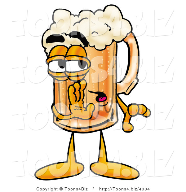 Illustration of a Beer Mug Mascot Whispering and Gossiping