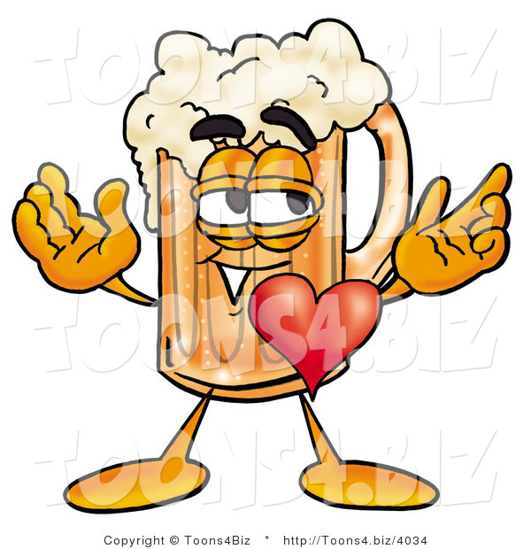 Illustration of a Beer Mug Mascot with His Heart Beating out of His Chest