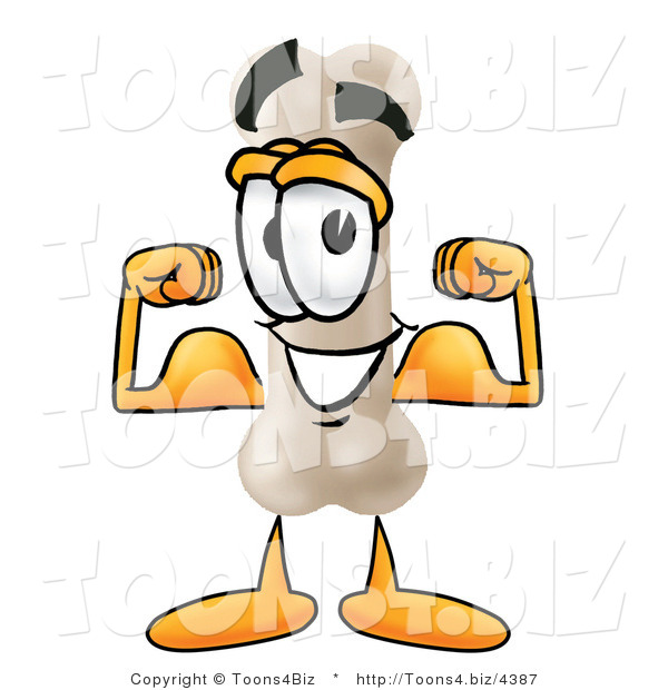 Illustration of a Bone Mascot Flexing His Arm Muscles