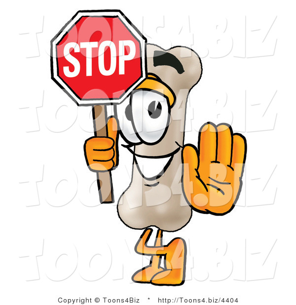 Illustration of a Bone Mascot Holding a Stop Sign