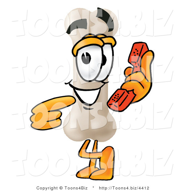 Illustration of a Bone Mascot Holding a Telephone