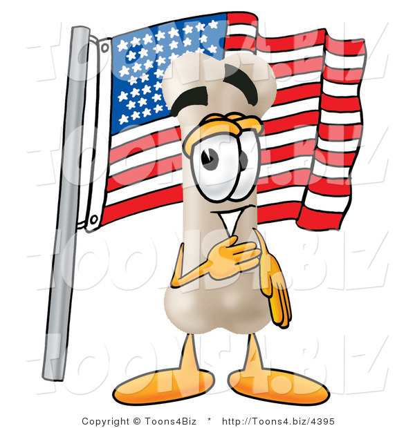 Illustration of a Bone Mascot Pledging Allegiance to an American Flag