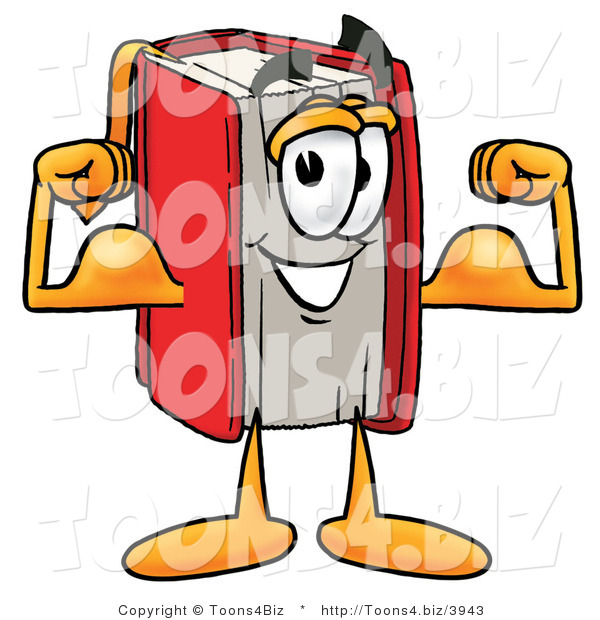 Illustration of a Book Mascot Flexing His Arm Muscles