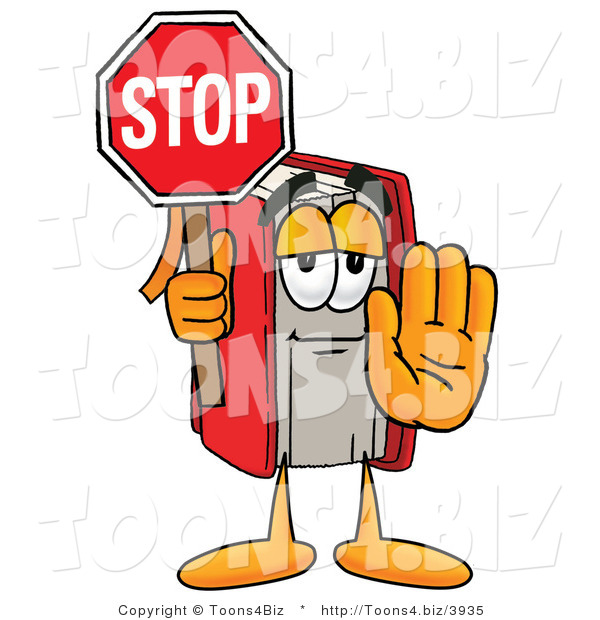 Illustration of a Book Mascot Holding a Stop Sign