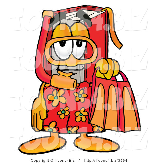 Illustration of a Book Mascot in Orange and Red Snorkel Gear