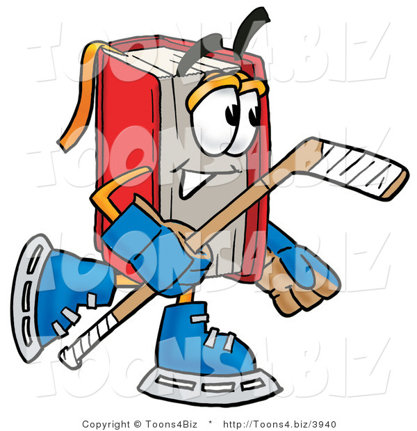 Illustration of a Book Mascot Playing Ice Hockey