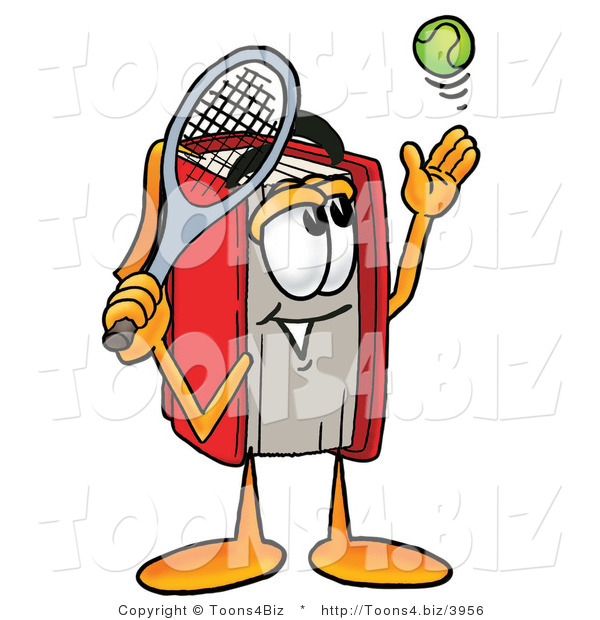 Illustration of a Book Mascot Preparing to Hit a Tennis Ball