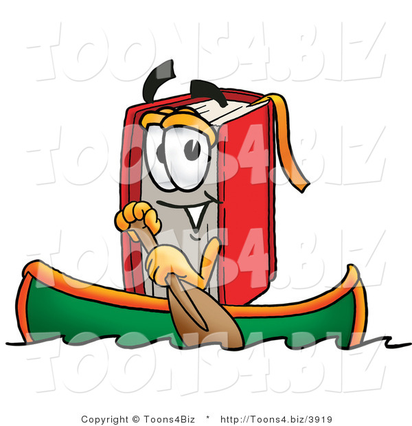 Illustration of a Book Mascot Rowing a Boat