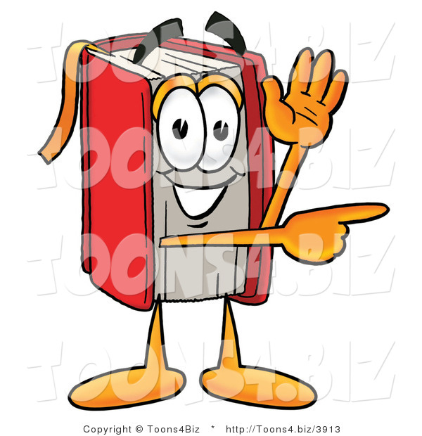 Illustration of a Book Mascot Waving and Pointing