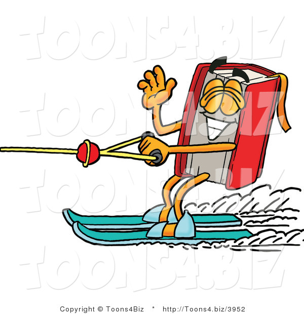 Illustration of a Book Mascot Waving While Water Skiing