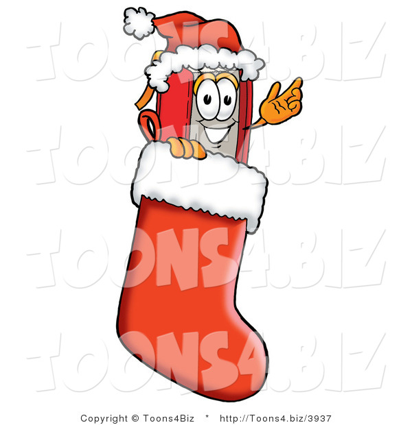 Illustration of a Book Mascot Wearing a Santa Hat Inside a Red Christmas Stocking