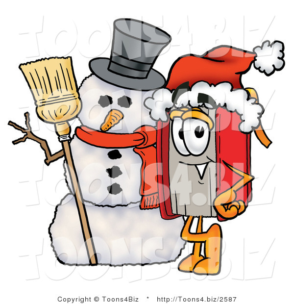 Illustration of a Book Mascot with a Snowman on Christmas