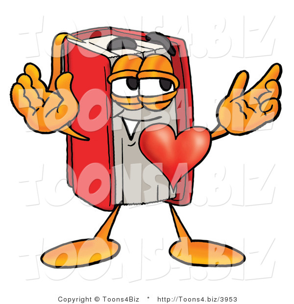 Illustration of a Book Mascot with His Heart Beating out of His Chest