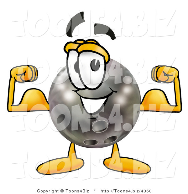 Illustration of a Bowling Ball Mascot Flexing His Arm Muscles