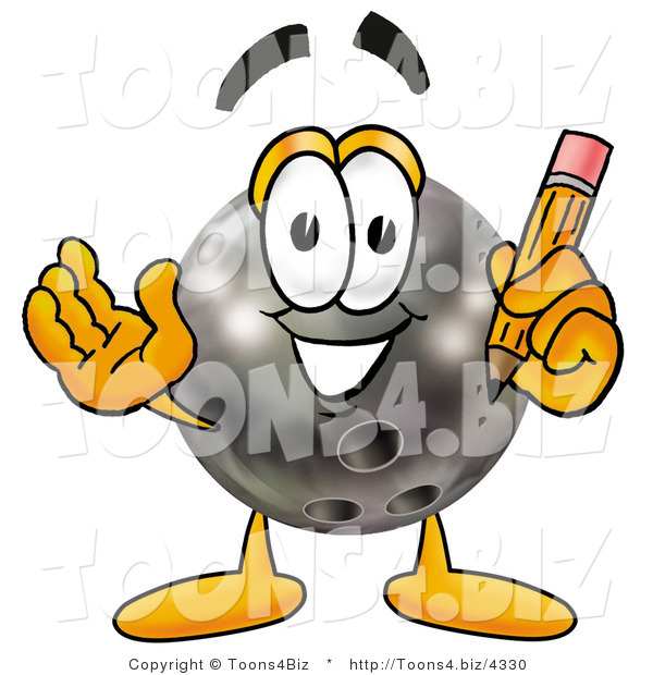 Illustration of a Bowling Ball Mascot Holding a Pencil