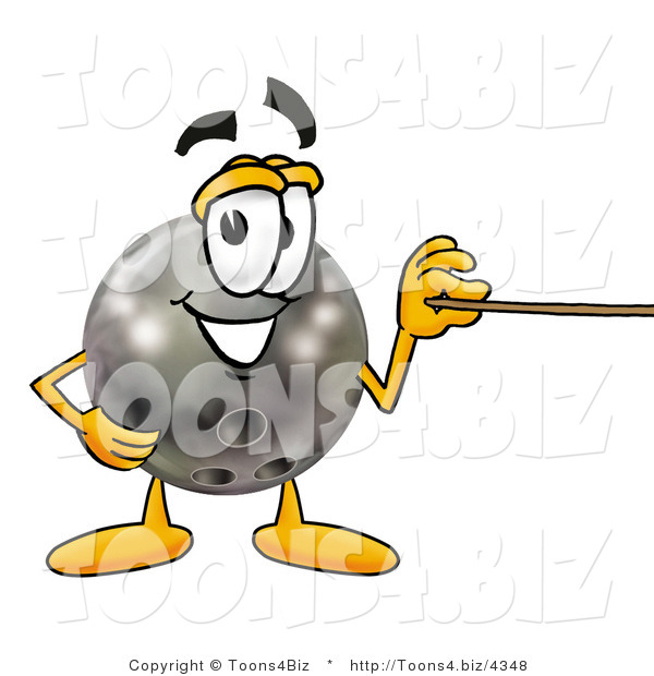 Illustration of a Bowling Ball Mascot Holding a Pointer Stick
