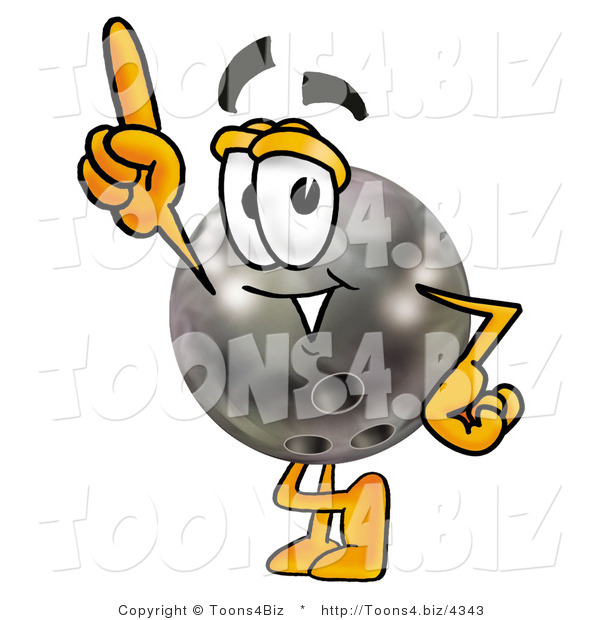 Illustration of a Bowling Ball Mascot Pointing Upwards