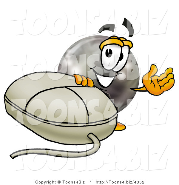 Illustration of a Bowling Ball Mascot with a Computer Mouse